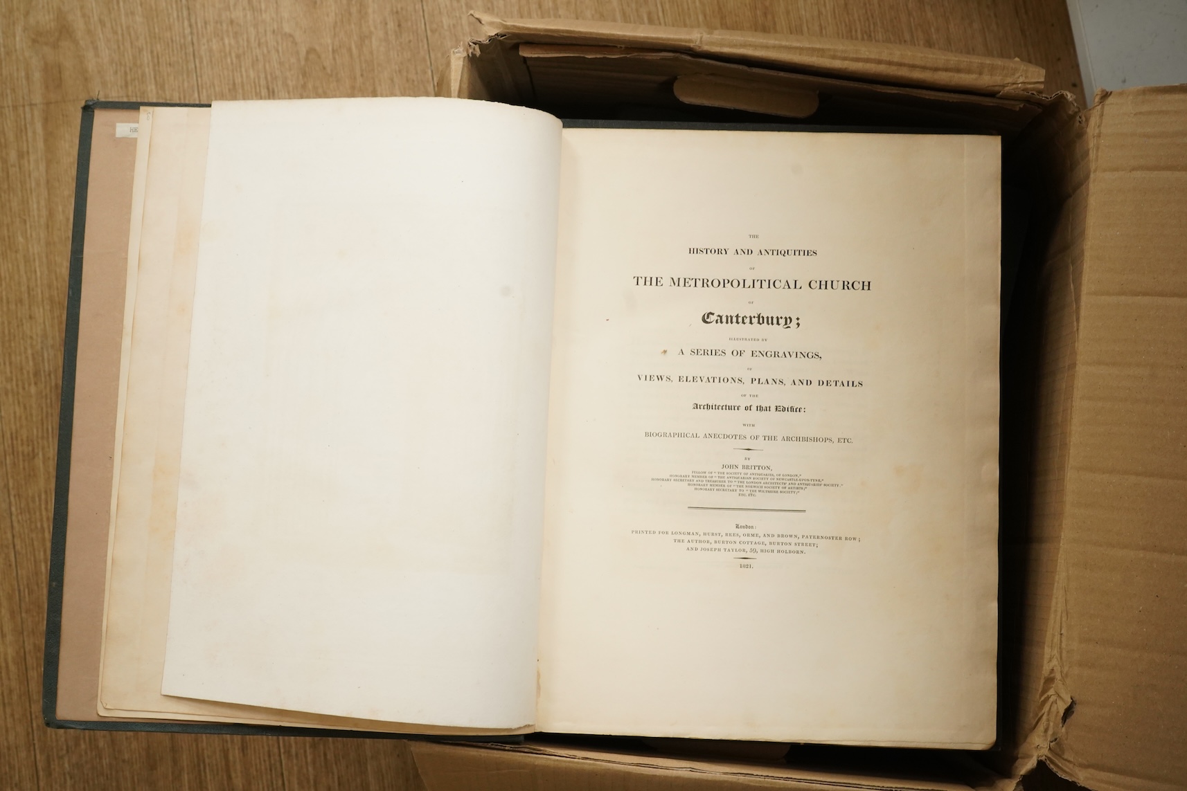 Britton, John - Cathedral Antiquities of Great Britain, 6 vols., comprising (bound together): Canterbury and York; Sailsbury and Norwich; Winchester, Lichfield and Oxford; Wells and Exeter; Peterborough, Gloucester and B